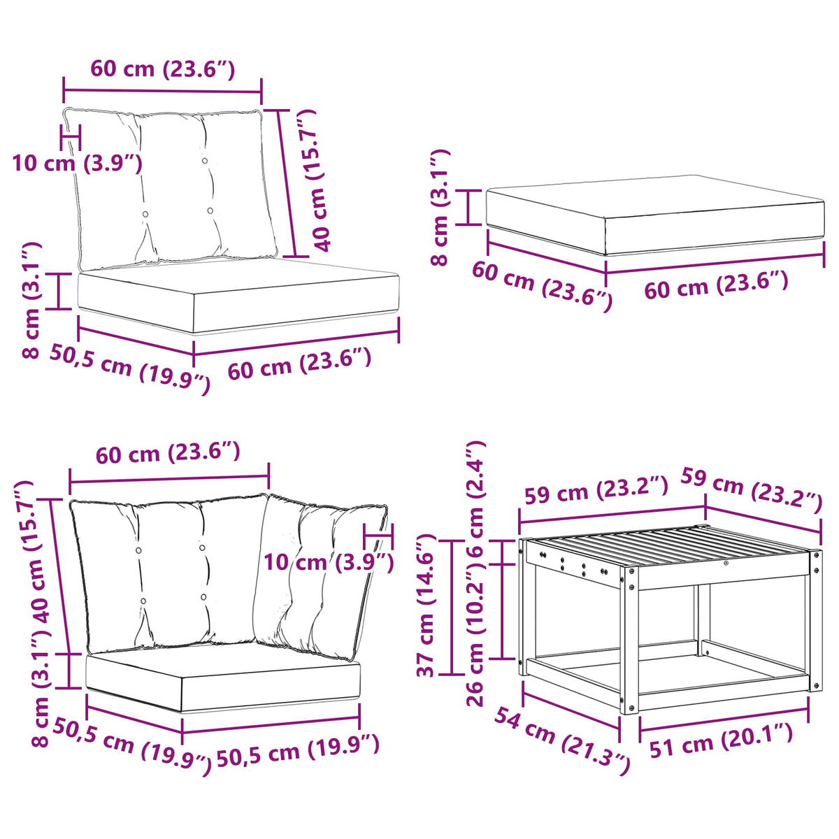 Set vanjskih sofa 7 kom. Prirodna i svijetlo siva
