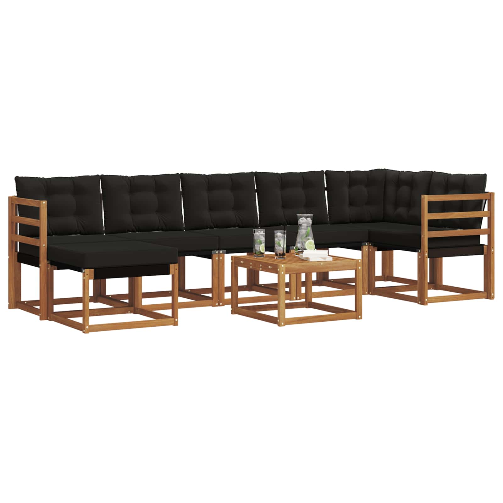 Set vanjskih sofa s jastukom 8 pcs Prirodna i crna
