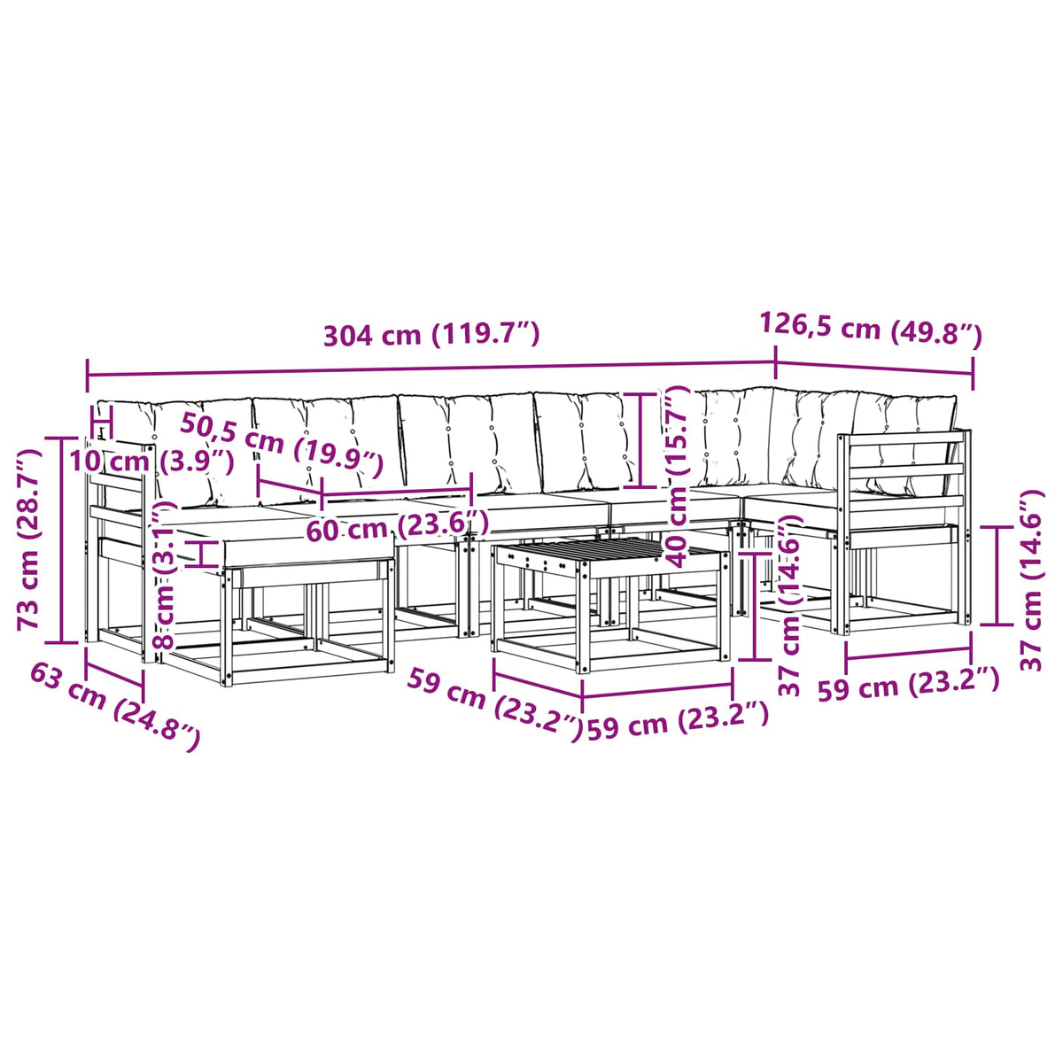 Set vanjskih sofa s jastukom 8 pcs Prirodna i crna