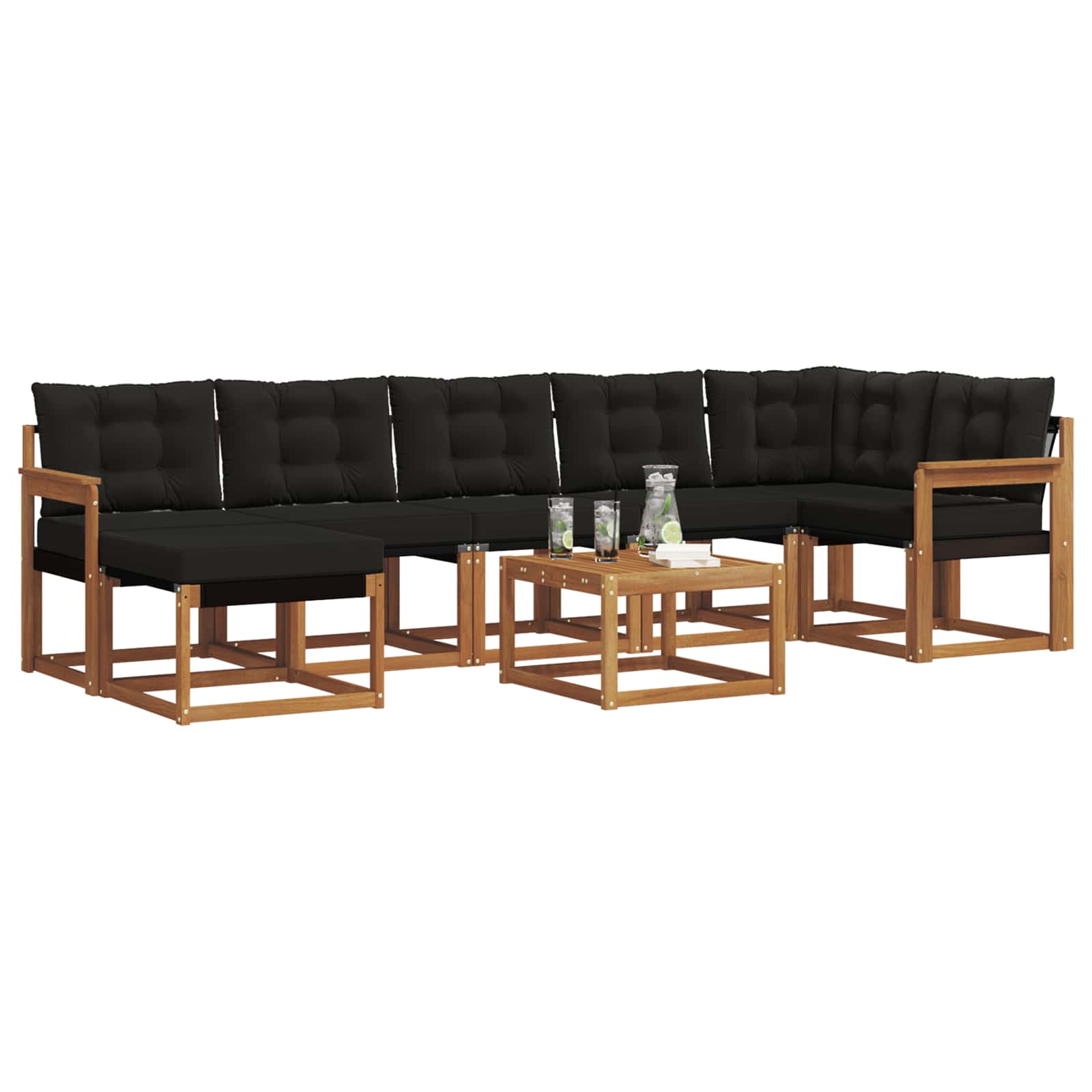 Set vanjskih sofa s jastukom 8 pcs Prirodna i crna