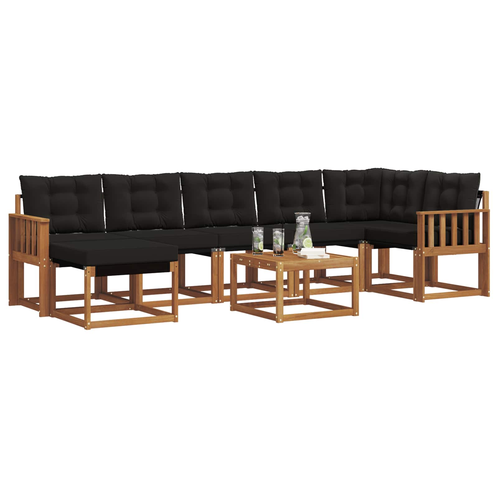 Set vanjskih sofa s jastukom 8 pcs Prirodna i crna