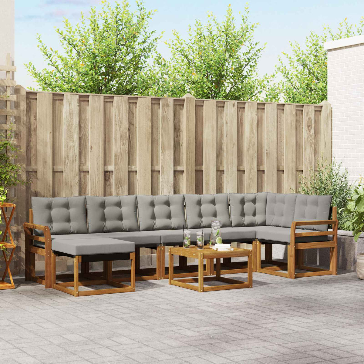 Set vanjskih sofa 8 kom. Prirodna i svijetlo siva