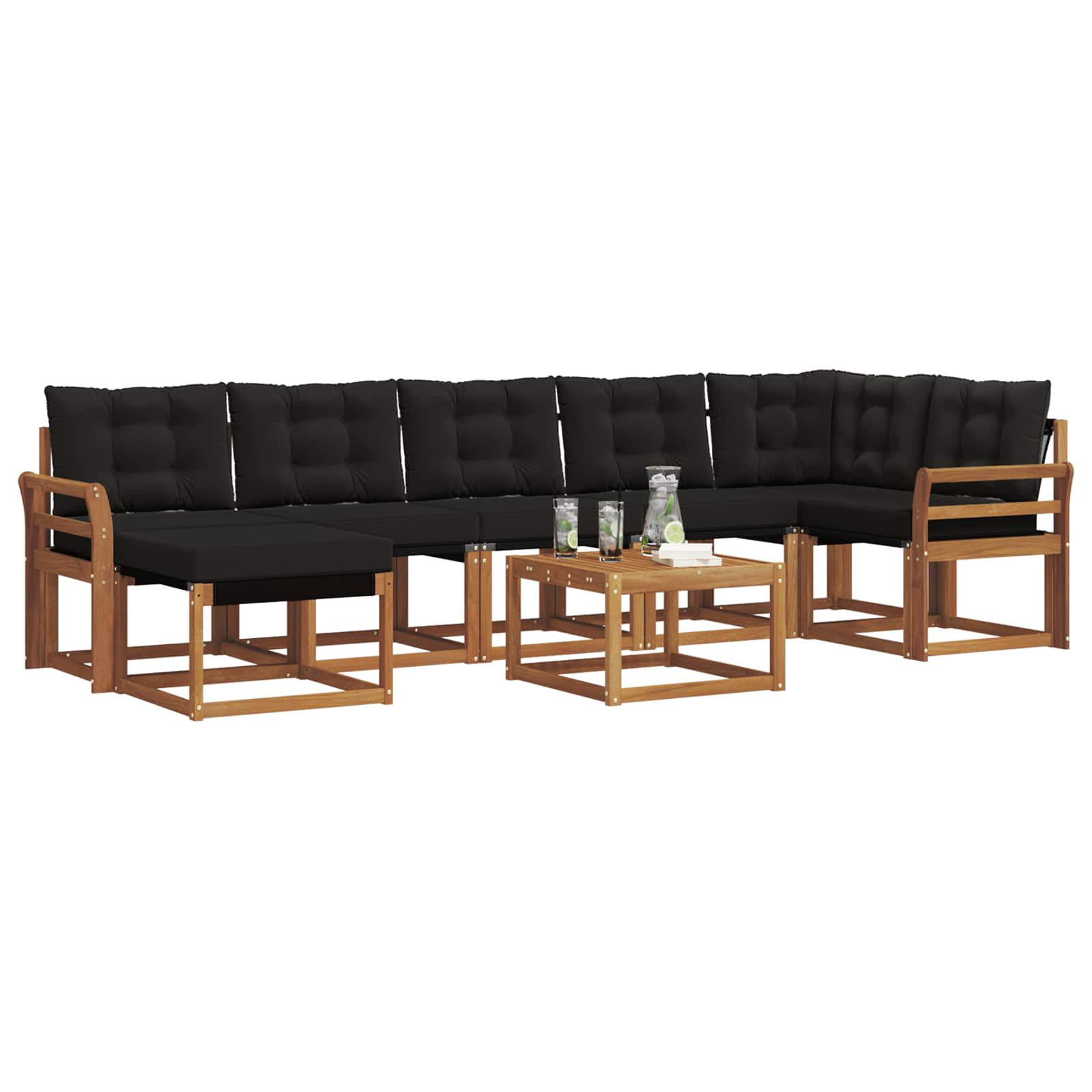 Set vanjskih sofa s jastukom 8 pcs Prirodna i crna