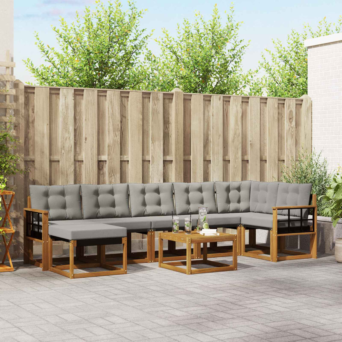 Set vanjskih sofa 8 kom. Prirodna i svijetlo siva