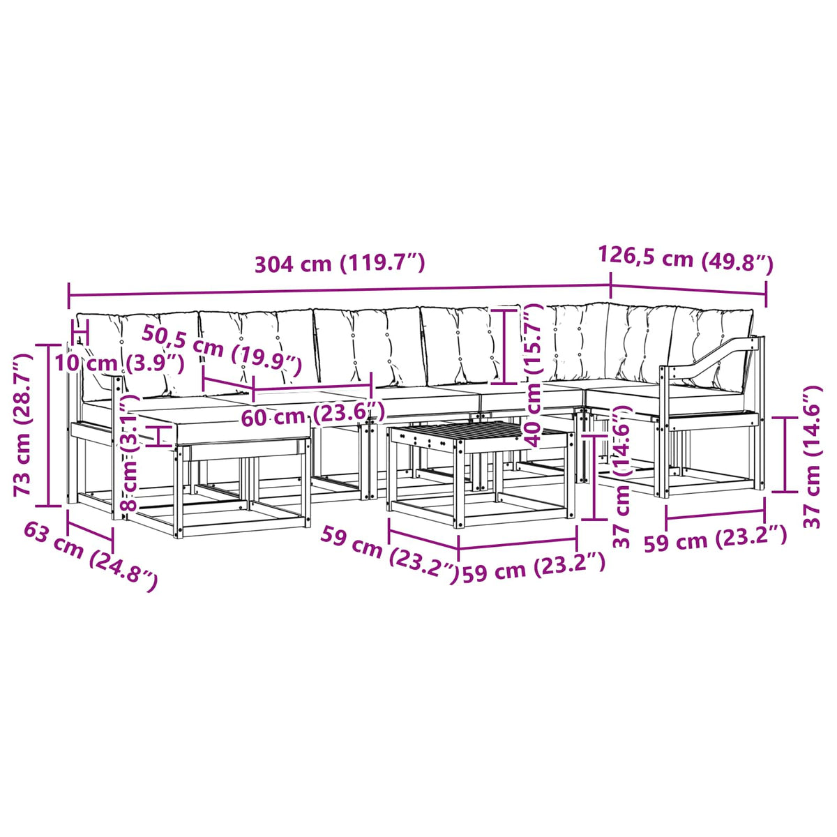 Set vanjskih sofa 8 kom. Prirodna i bež