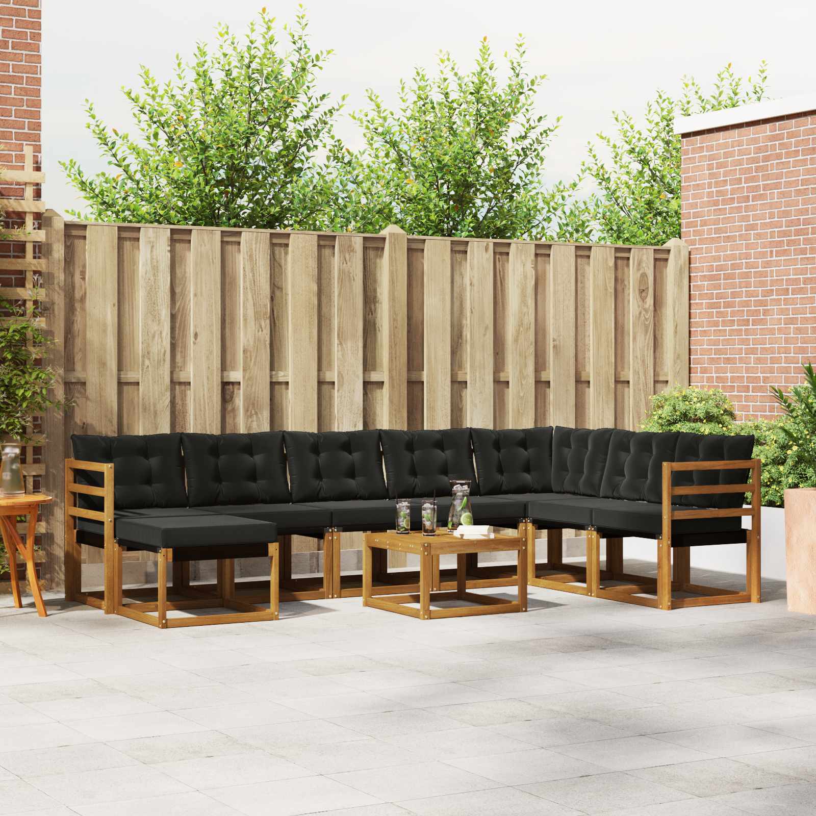 Set vanjskih sofa 9 kom. Prirodna i crna