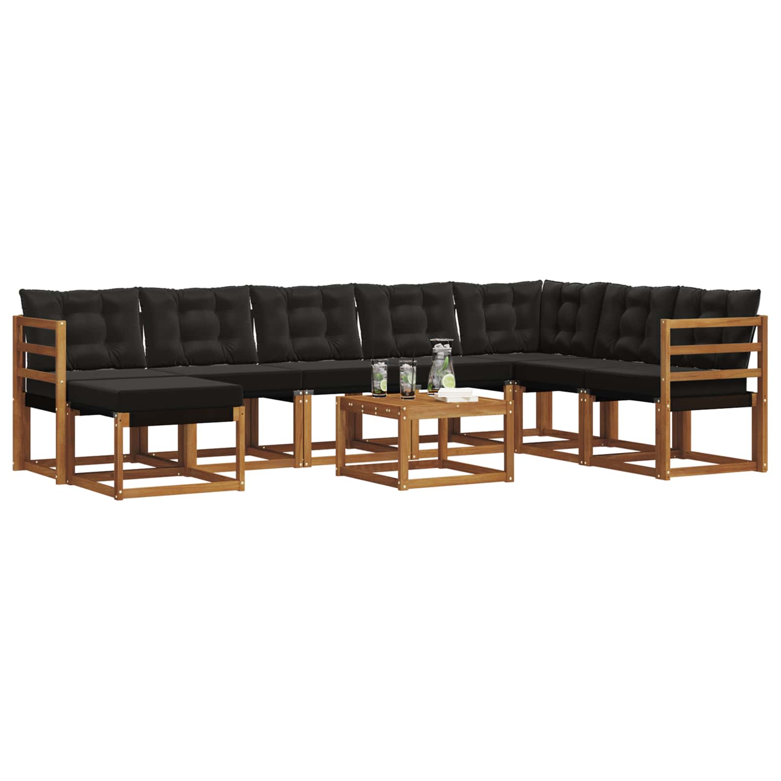 Set vanjskih sofa 9 kom. Prirodna i crna