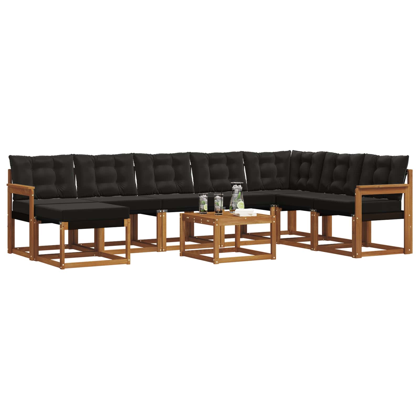 Set vanjskih sofa 9 kom. Prirodna i crna