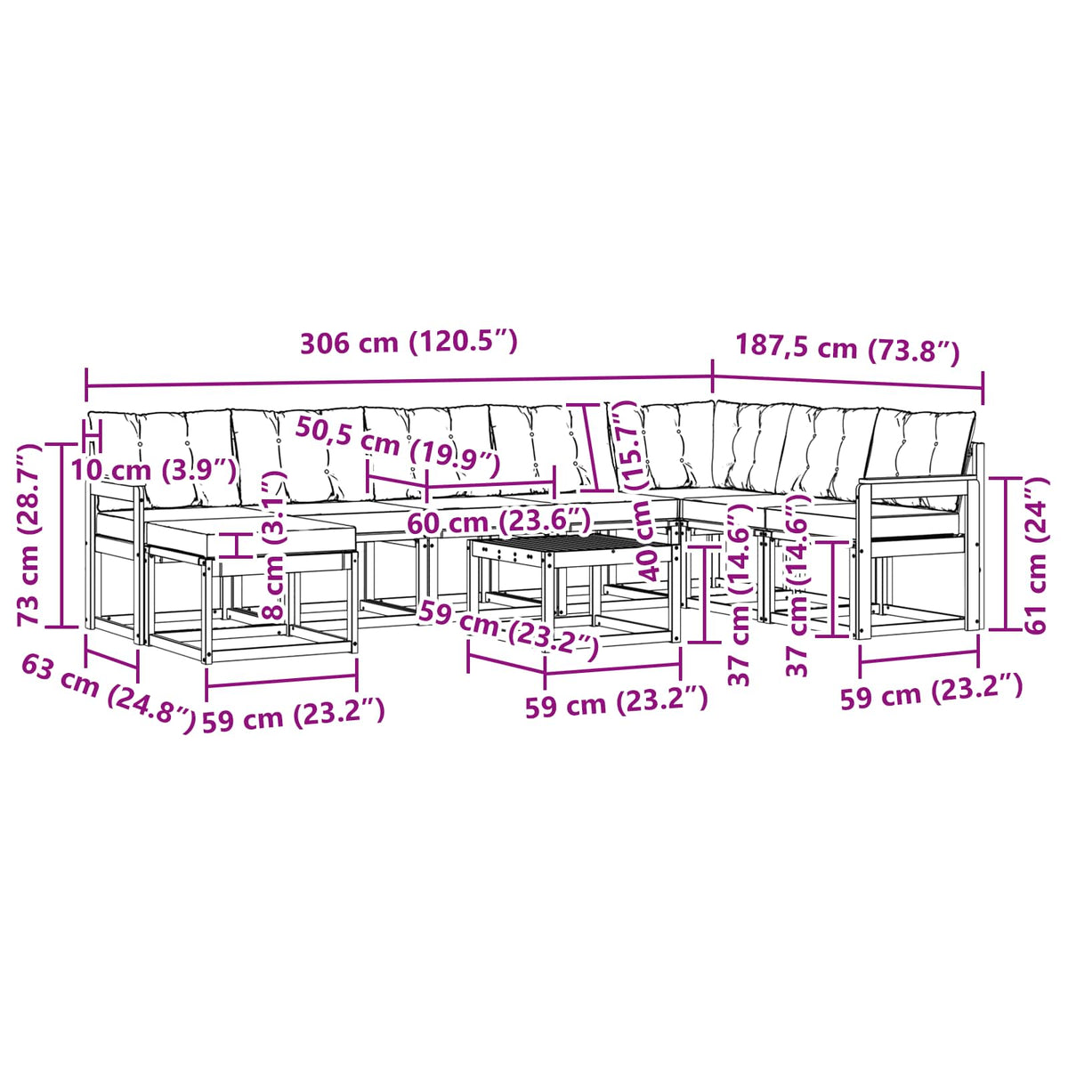 Set vanjskih sofa 9 kom. Prirodna i bež