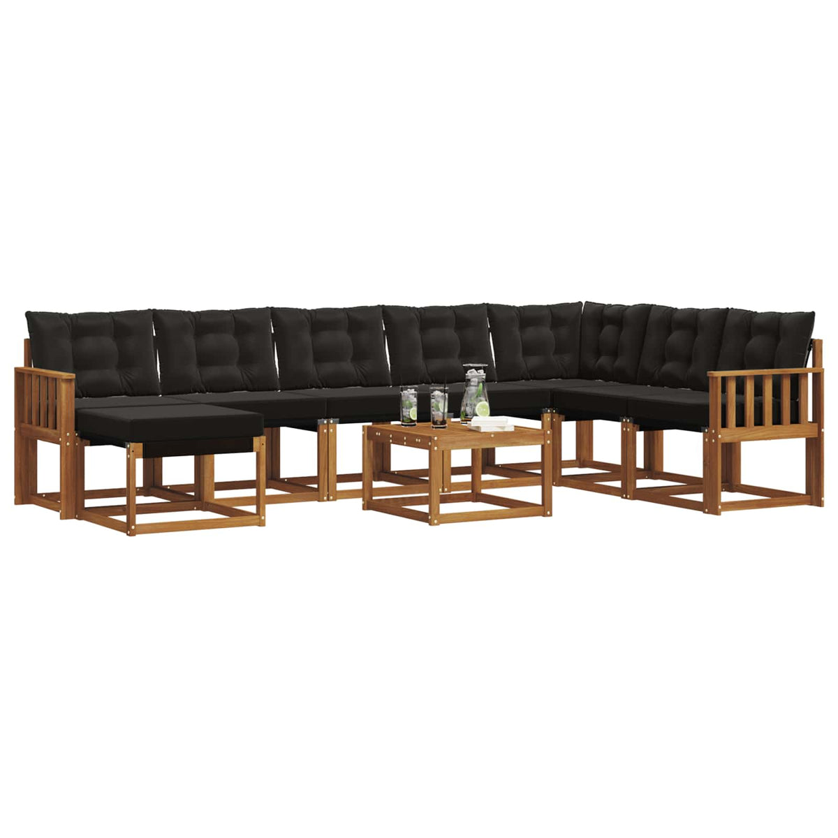 Set vanjskih sofa 9 kom. Prirodna i crna