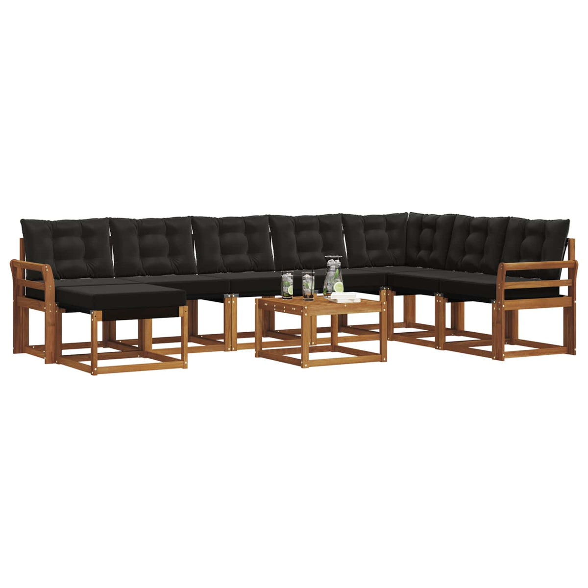 Set vanjskih sofa 9 kom. Prirodna i crna