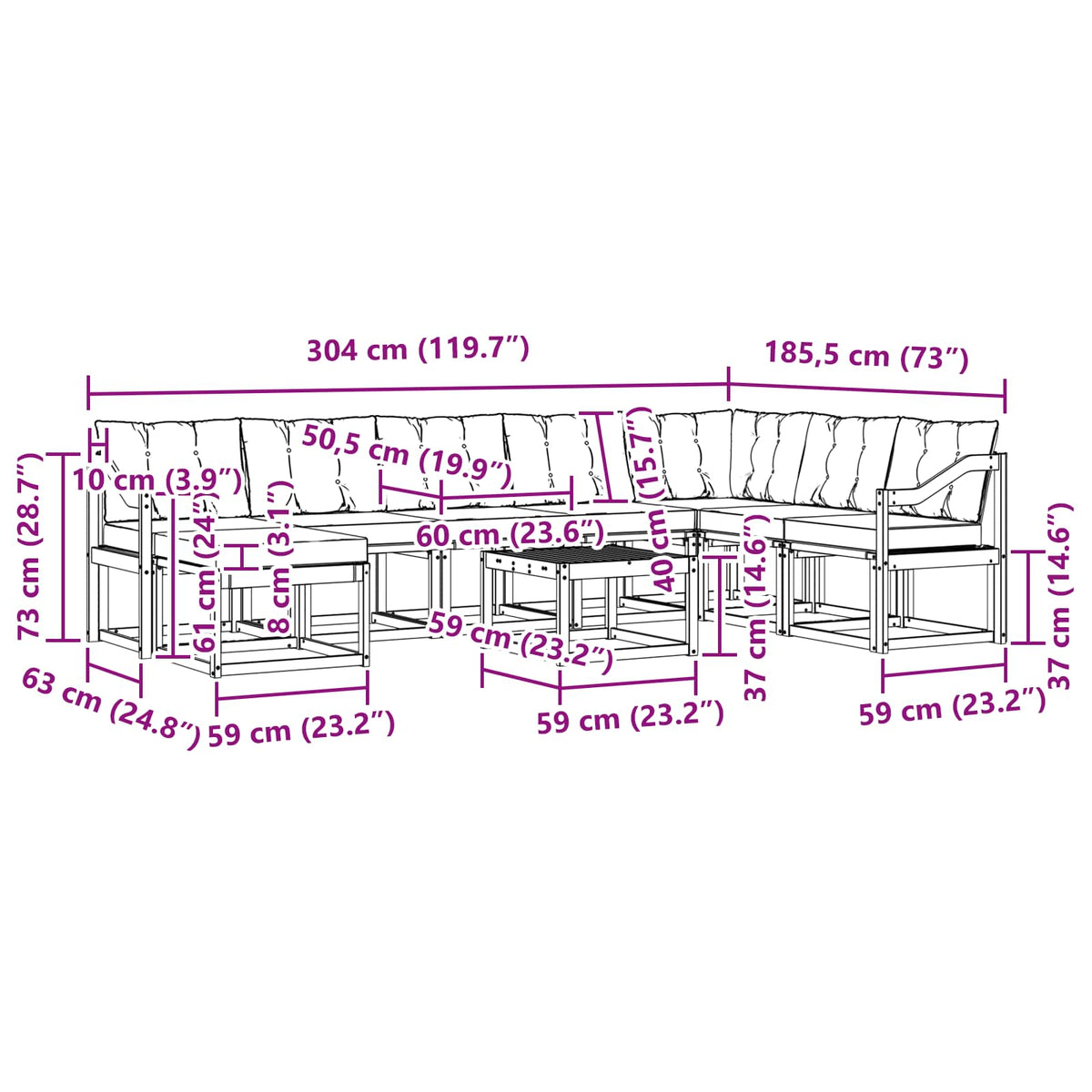 Set vanjskih sofa 9 kom. Prirodna i krem