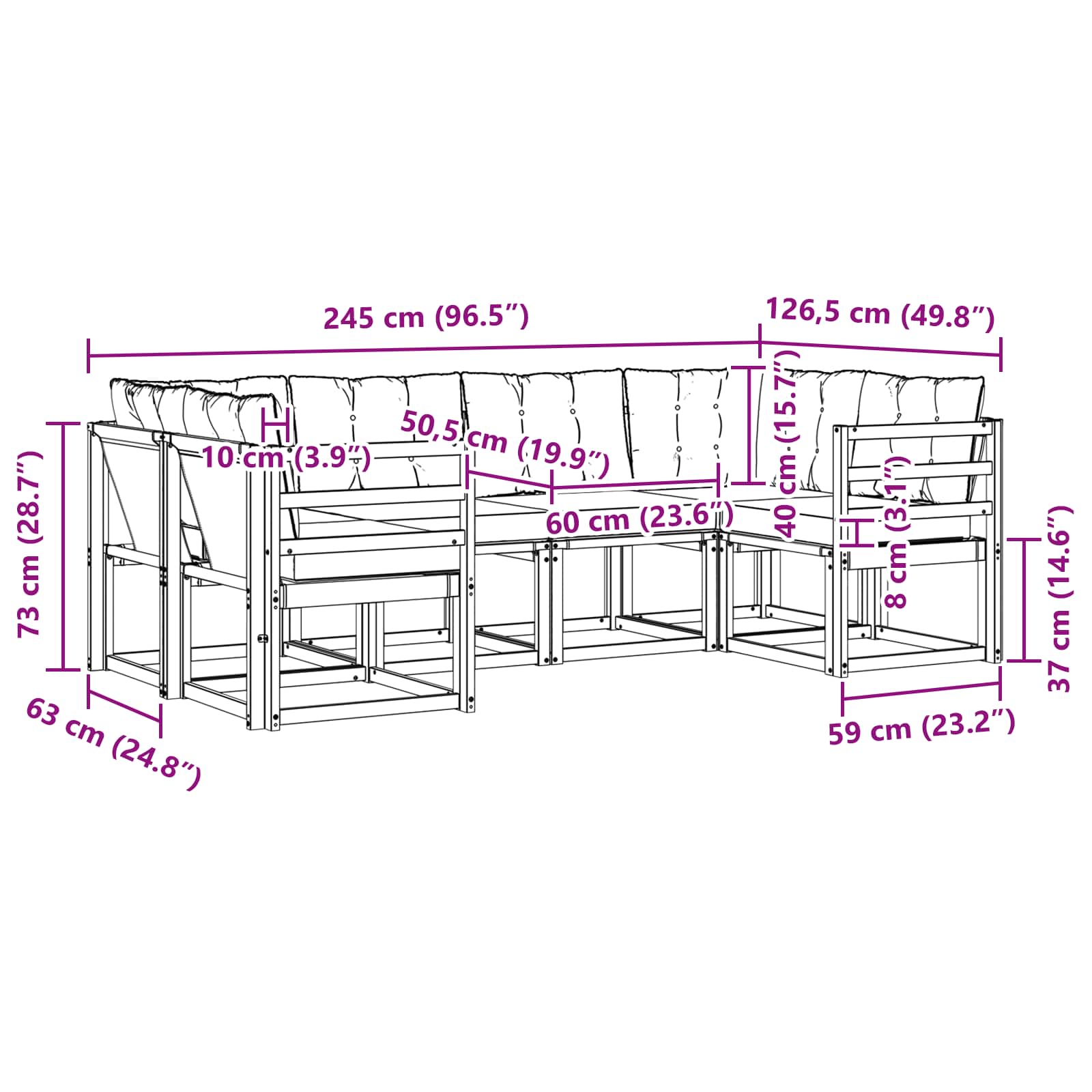 Set vanjskih sofa s jastukom 6 pcs Prirodna i svjetlosiva