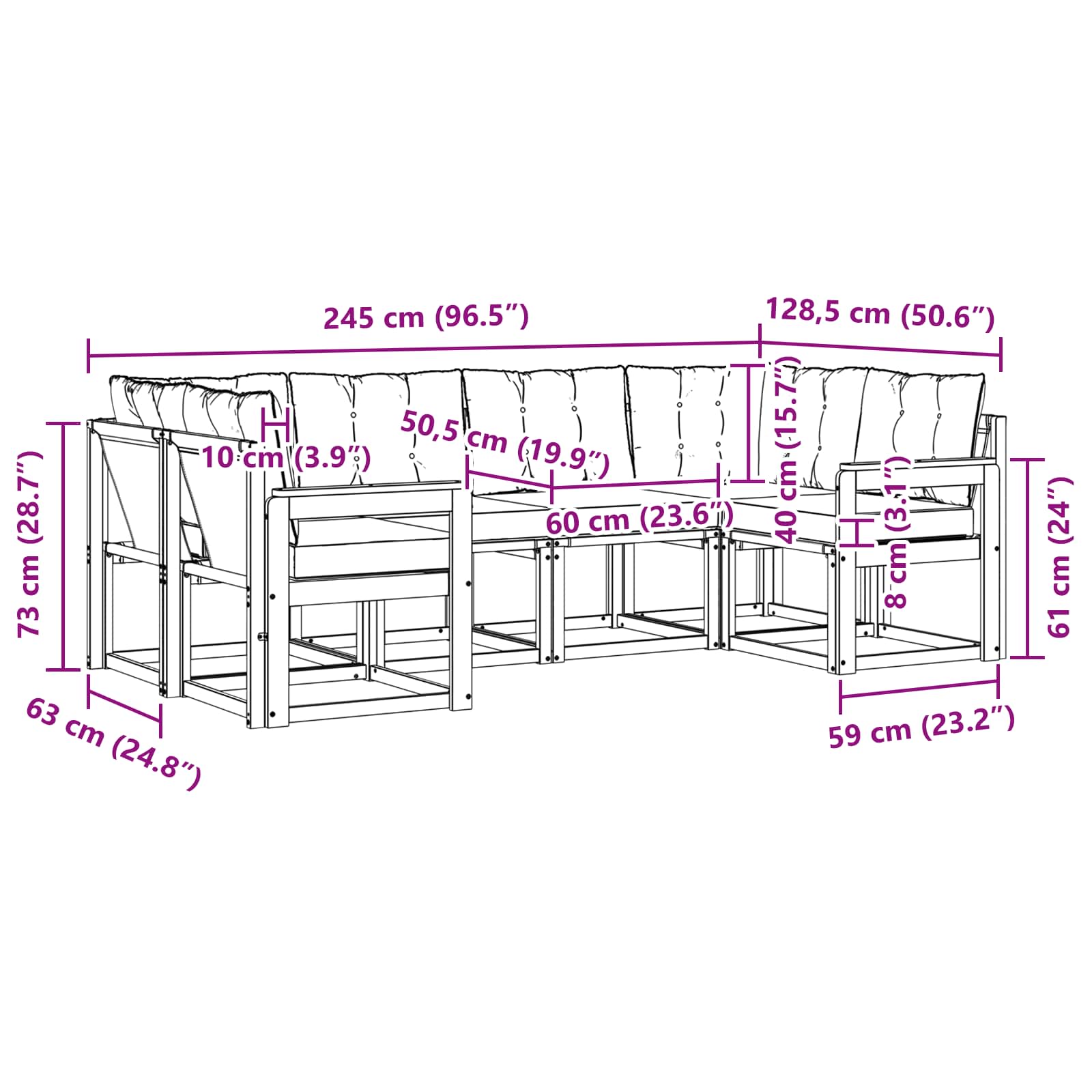 Set vanjskih sofa s jastukom 6 pcs Prirodna i svjetlosiva