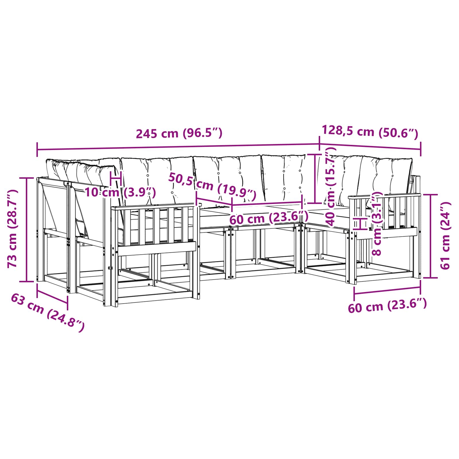 Set vanjskih sofa s jastukom 6 pcs Prirodna i svjetlosiva
