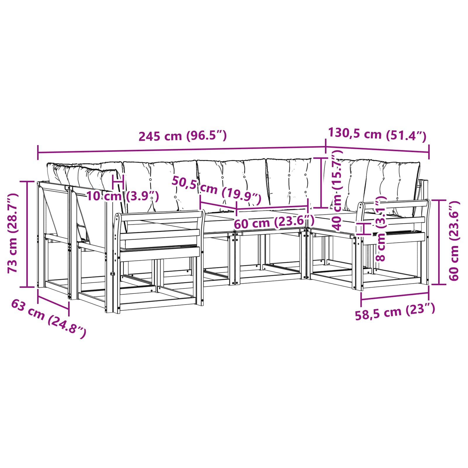 Set vanjskih sofa s jastukom 6 pcs Prirodna i svjetlosiva