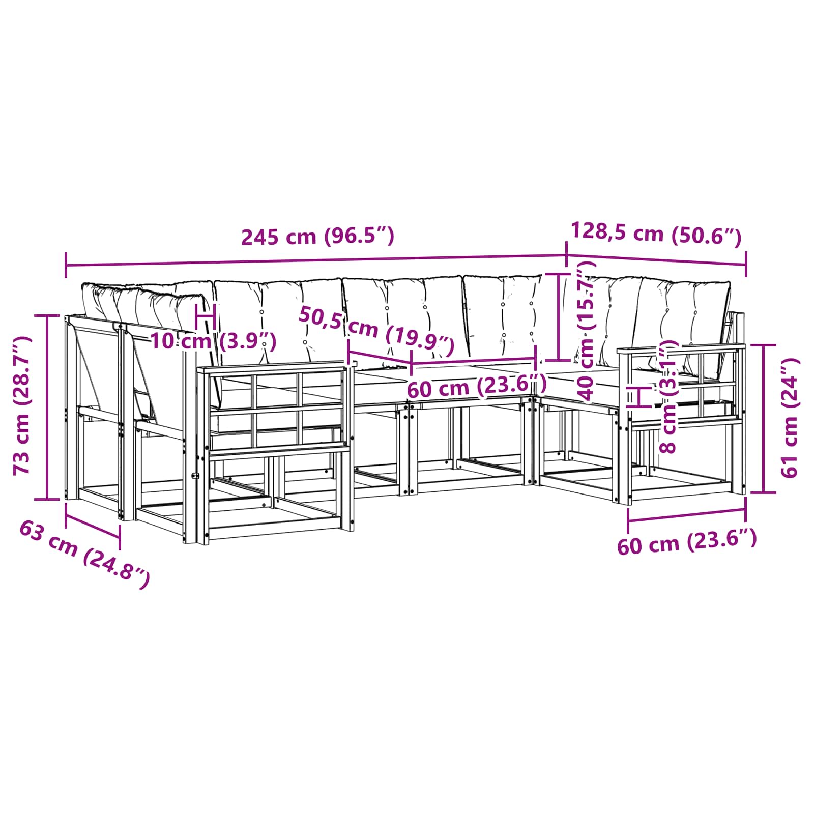 Set vanjskih sofa s jastukom 6 pcs Prirodna i svjetlosiva