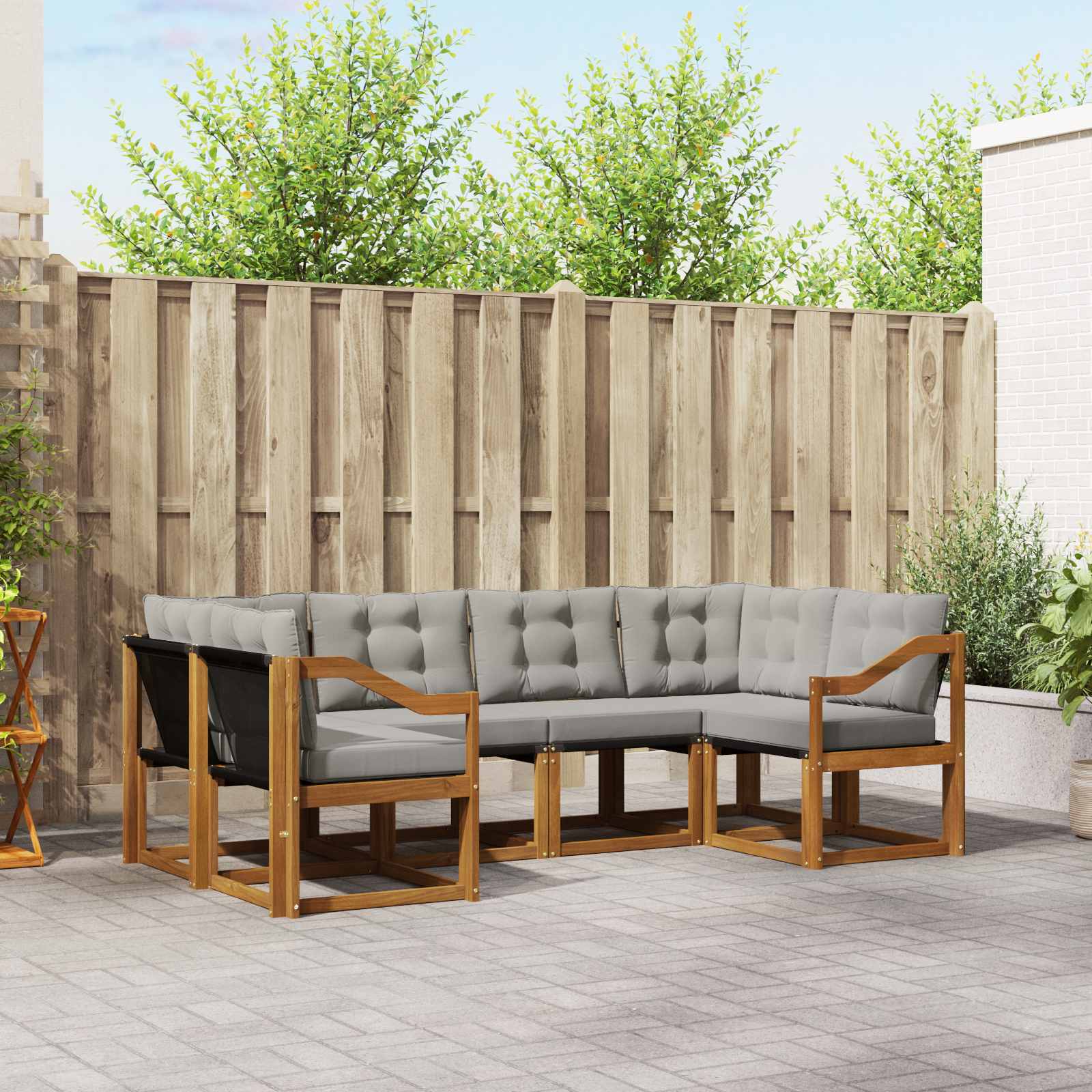Set vanjskih sofa s jastukom 6 pcs Prirodna i svjetlosiva