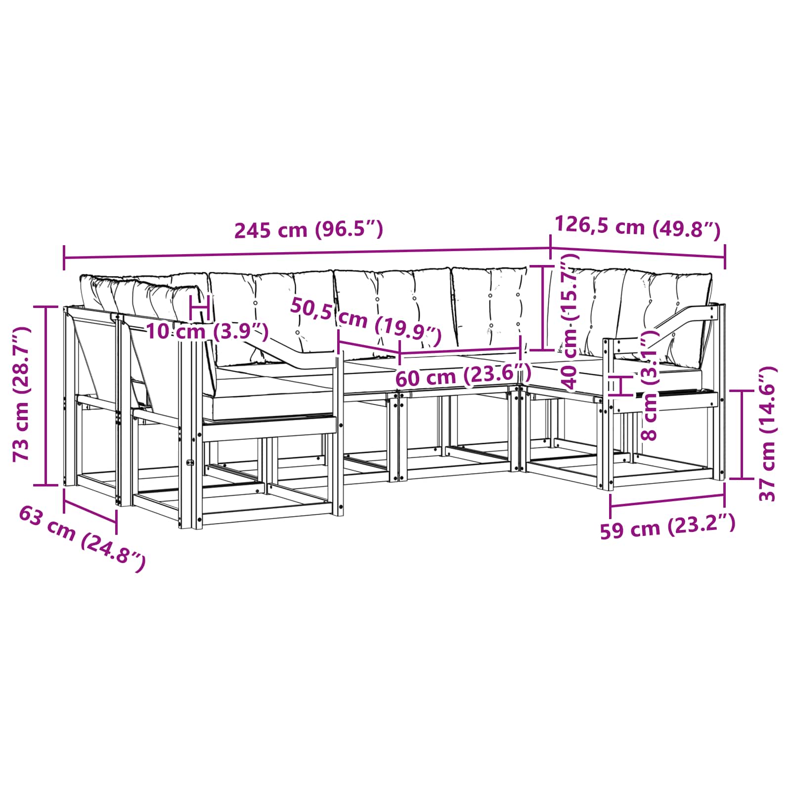 Set vanjskih sofa s jastukom 6 pcs Prirodna i svjetlosiva