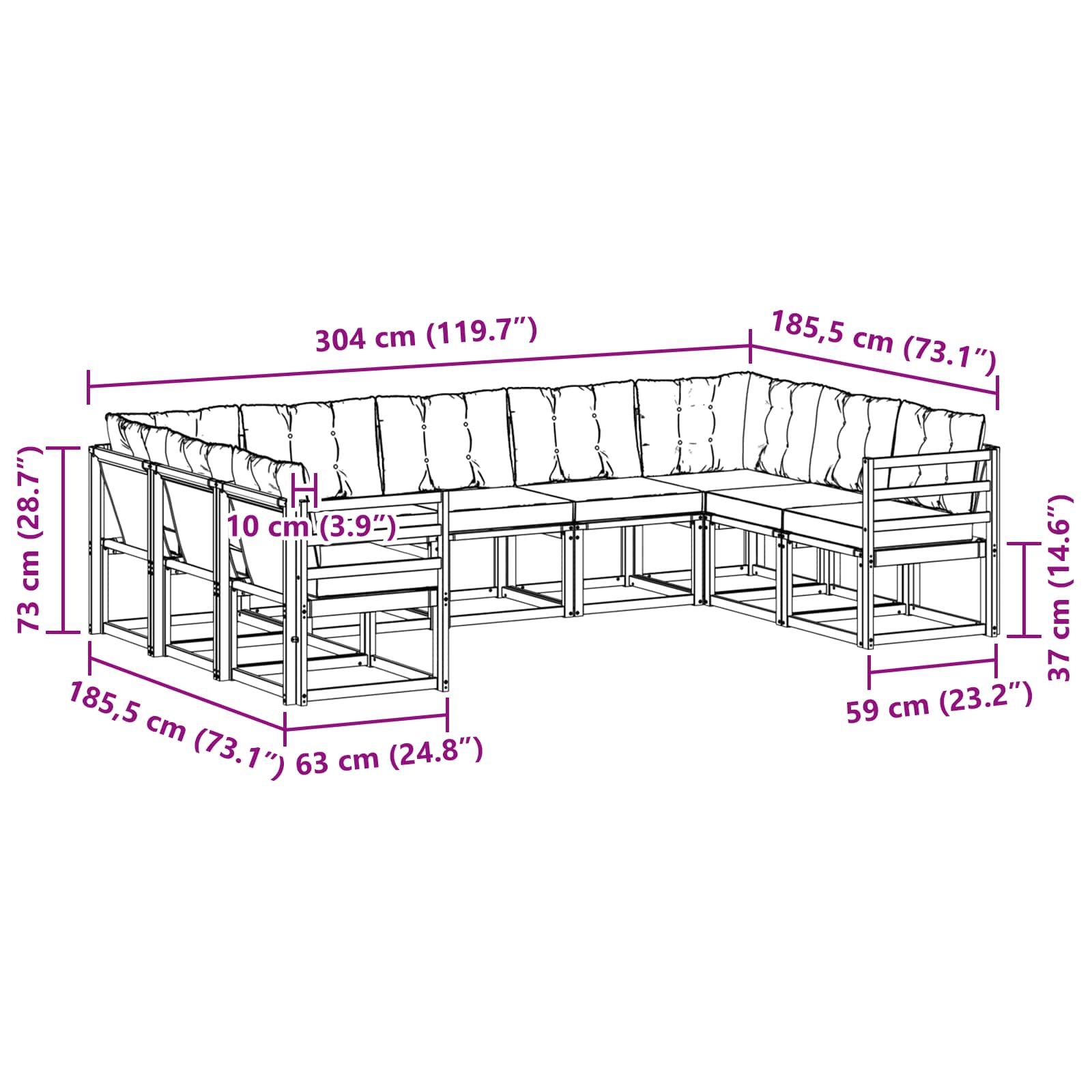 Set vanjskih sofa 9 pcs Prirodna i bež Čvrsto drvo akacije