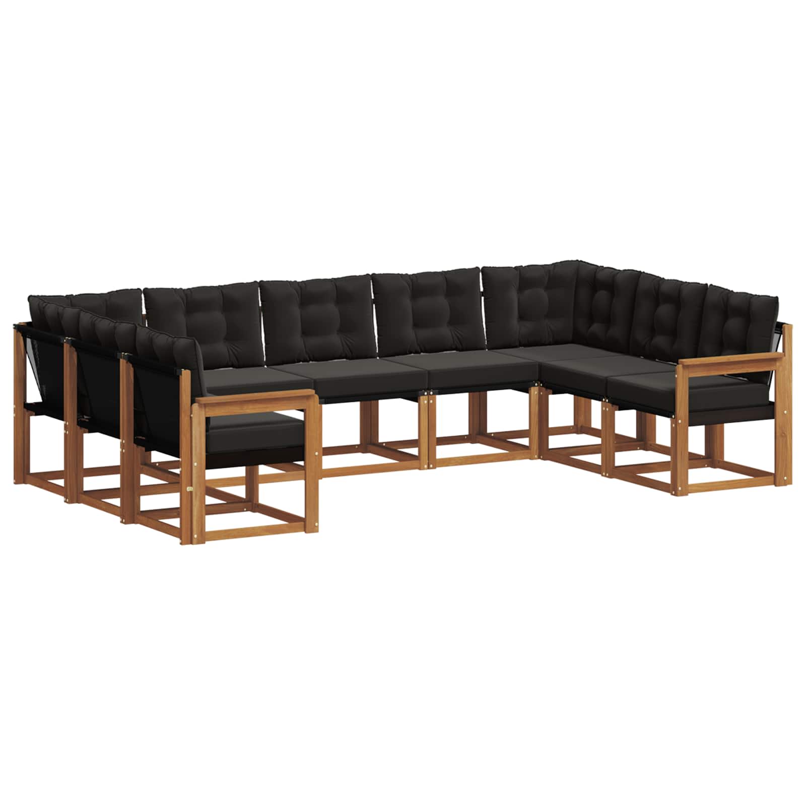 Set vanjskih sofa 9 pcs Prirodna i crna Čvrsto drvo akacije