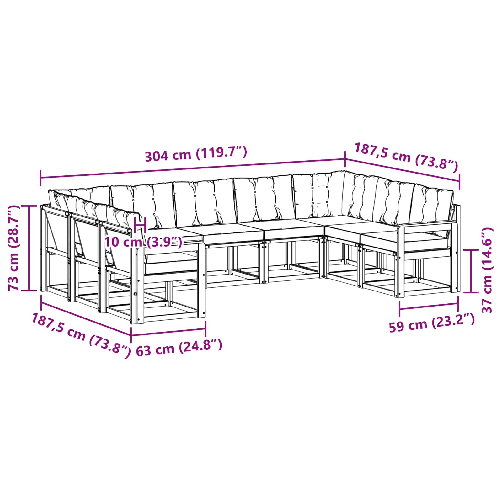 Set vanjskih sofa 9 pcs Prirodna i bež Čvrsto drvo akacije