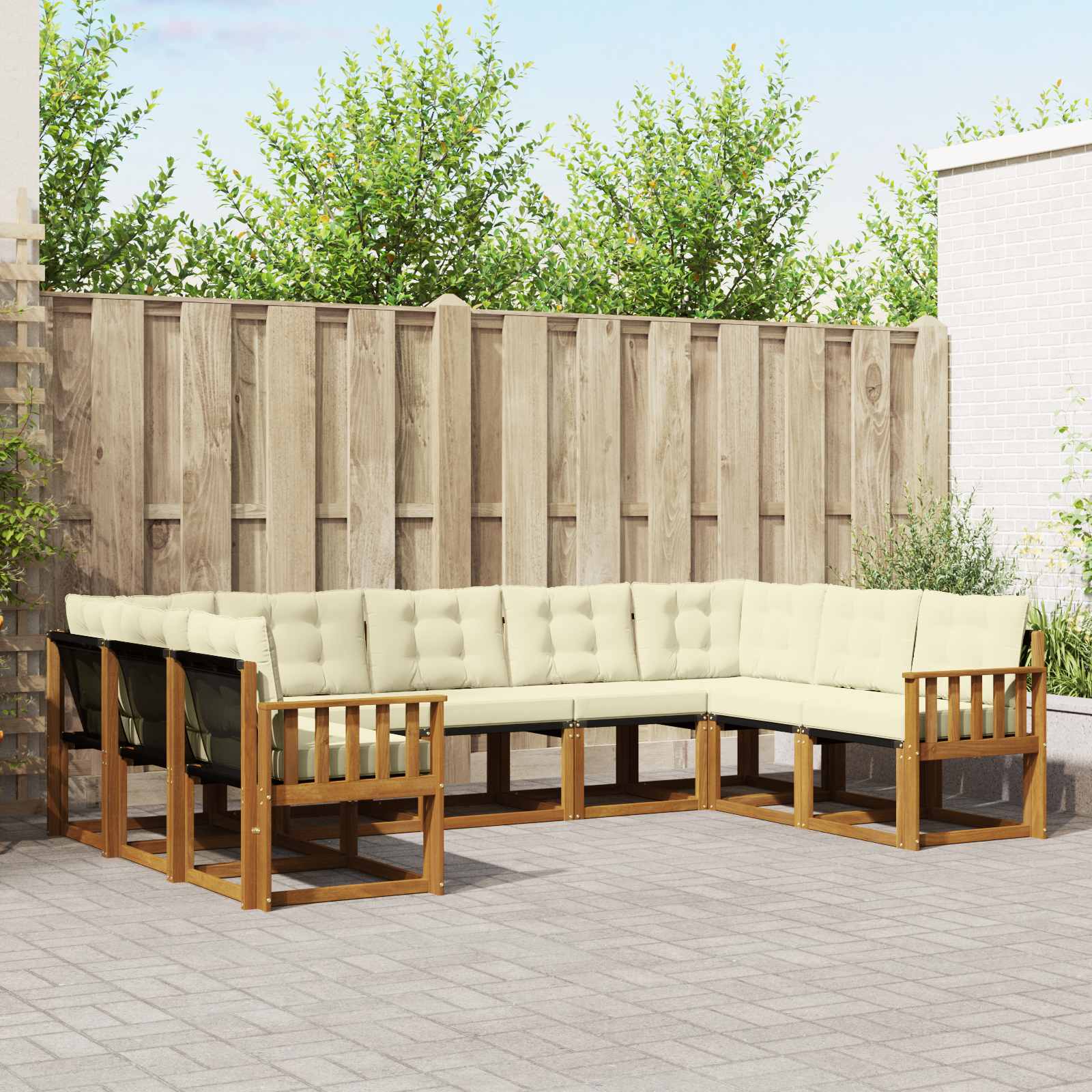 Set vanjskih sofa 9 pcs Prirodna i krem Čvrsto drvo akacije