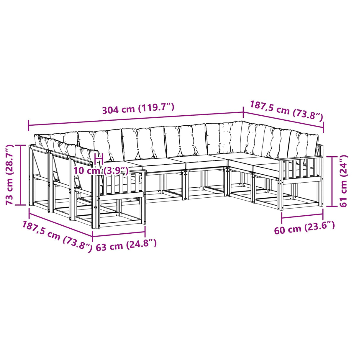 Set vanjskih sofa 9 pcs Prirodna i krem Čvrsto drvo akacije