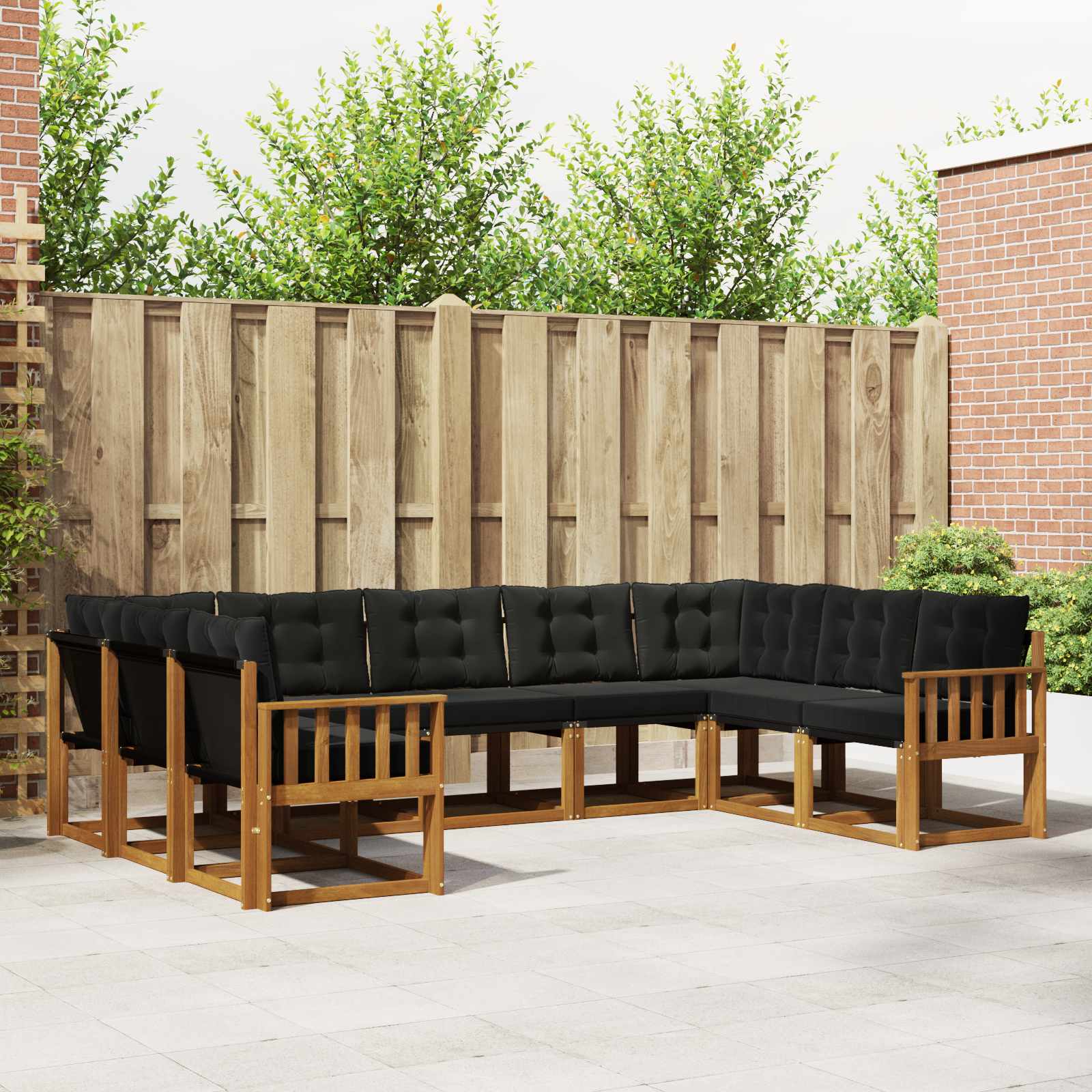 Set vanjskih sofa 9 pcs Prirodna i crna Čvrsto drvo akacije