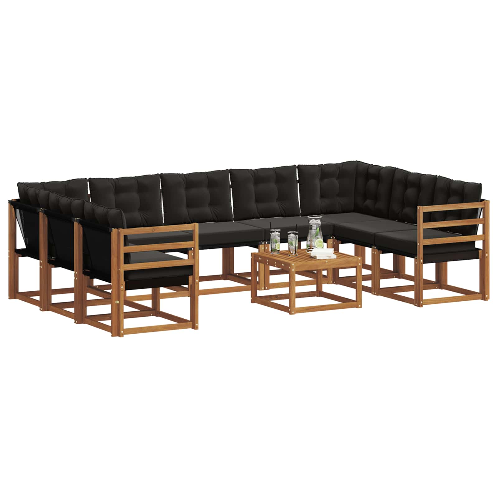 Set vanjskih sofa s jastukom 10 pcs Prirodna i crna