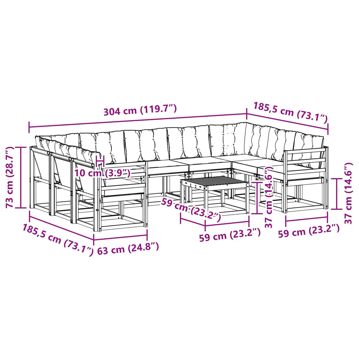 Set vanjskih sofa s jastukom 10 pcs Prirodna i crna