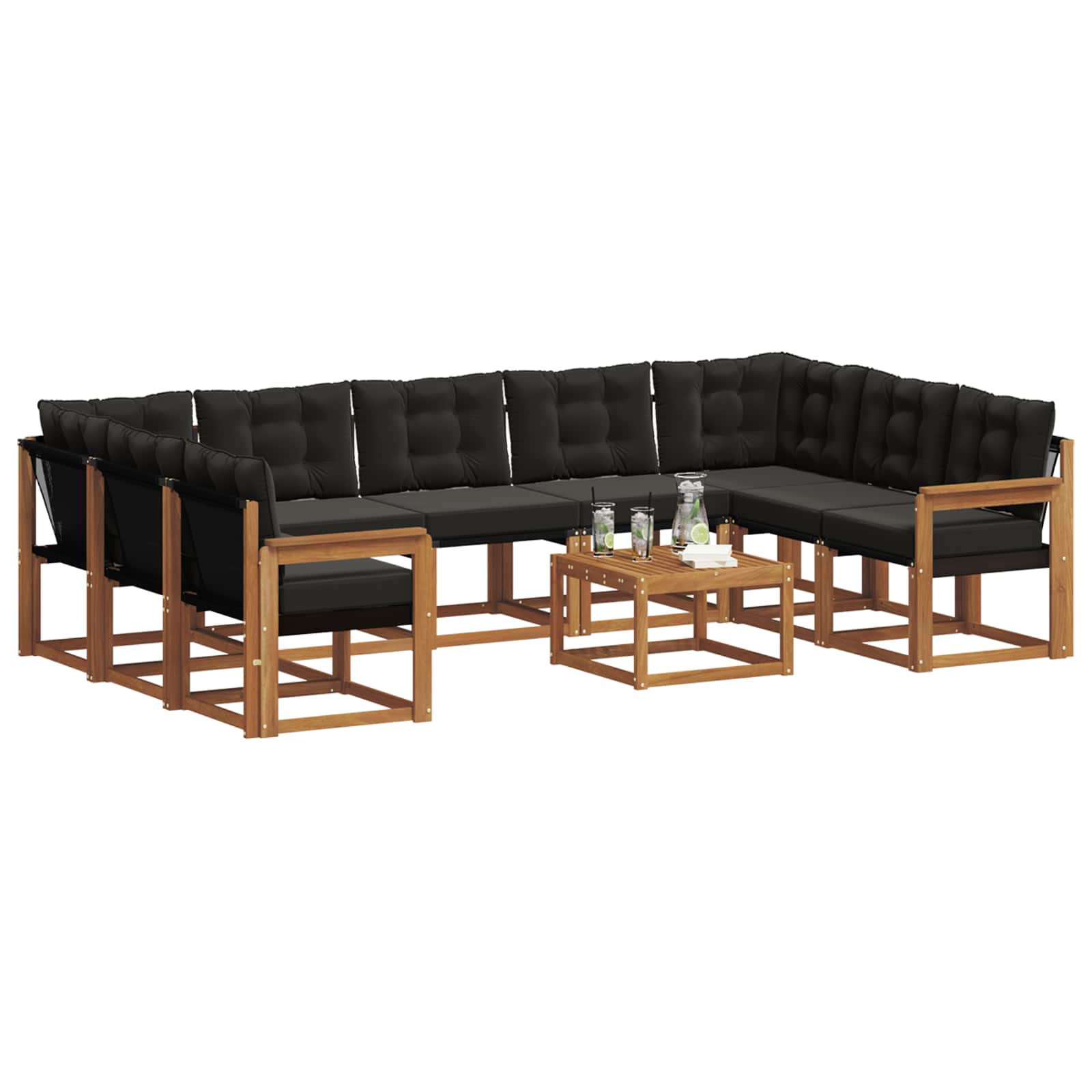 Set vanjskih sofa s jastukom 10 pcs Prirodna i crna