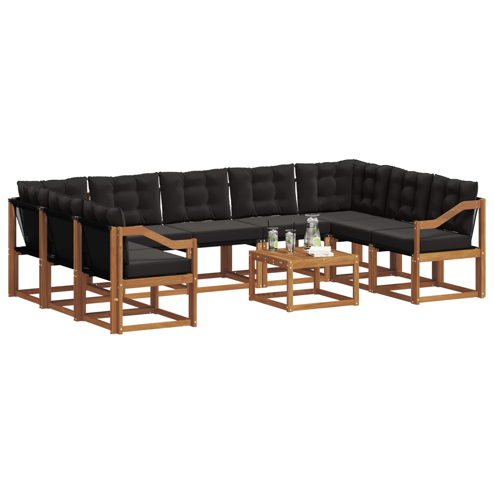 Set vanjskih sofa s jastukom 10 pcs Prirodna i crna