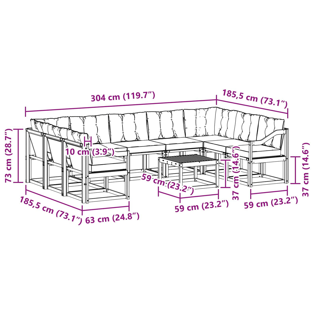 Set vanjskih sofa s jastukom 10 pcs Prirodna i crna