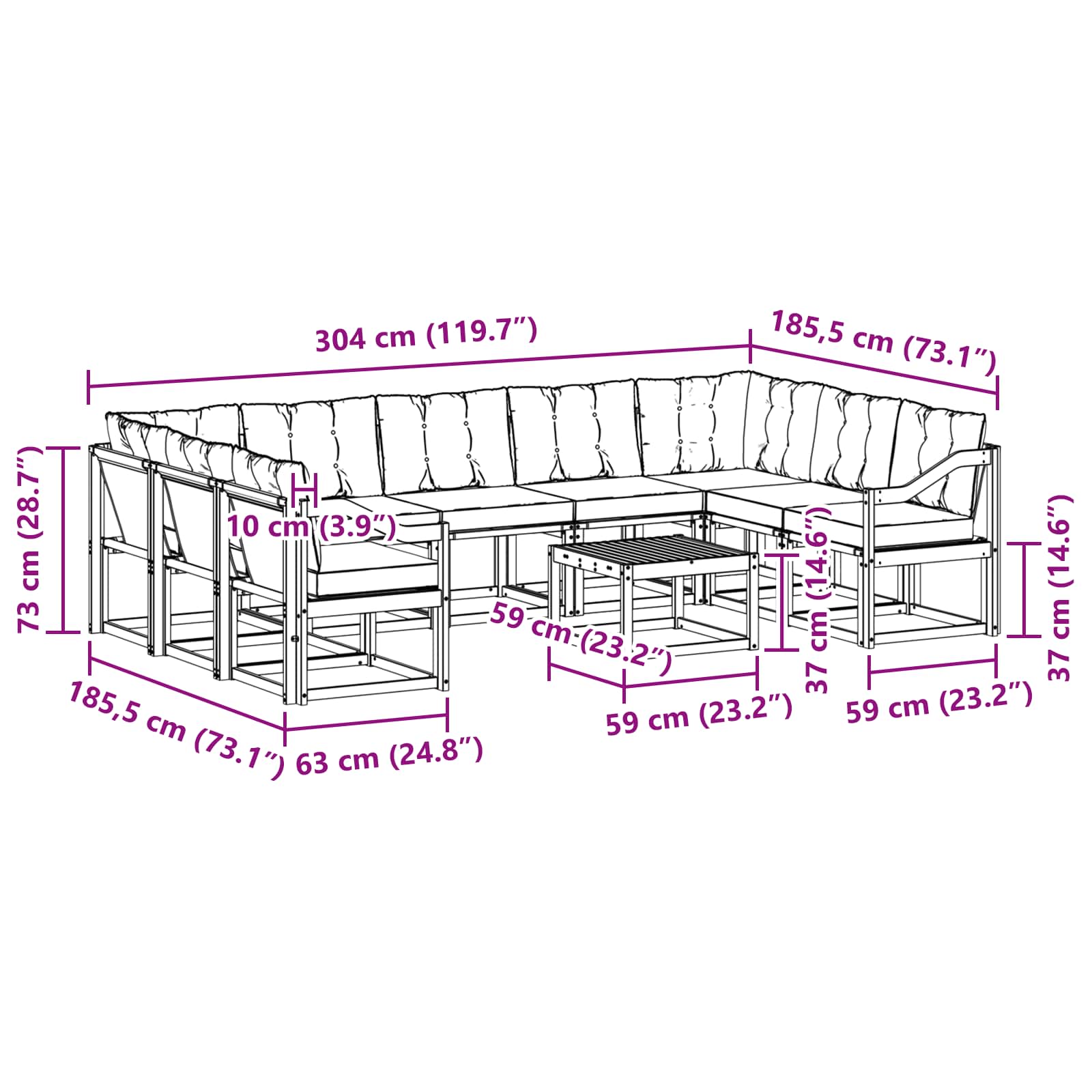 Set vanjskih sofa s jastukom 10 pcs Prirodna i crna