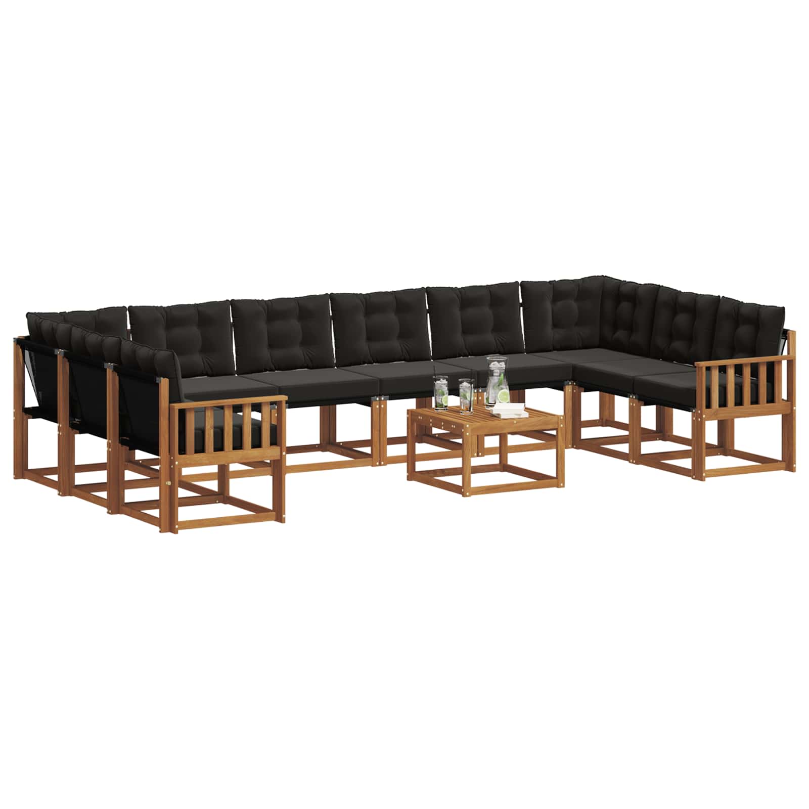 Set vanjskih sofa s jastukom 11 pcs Prirodna i crna