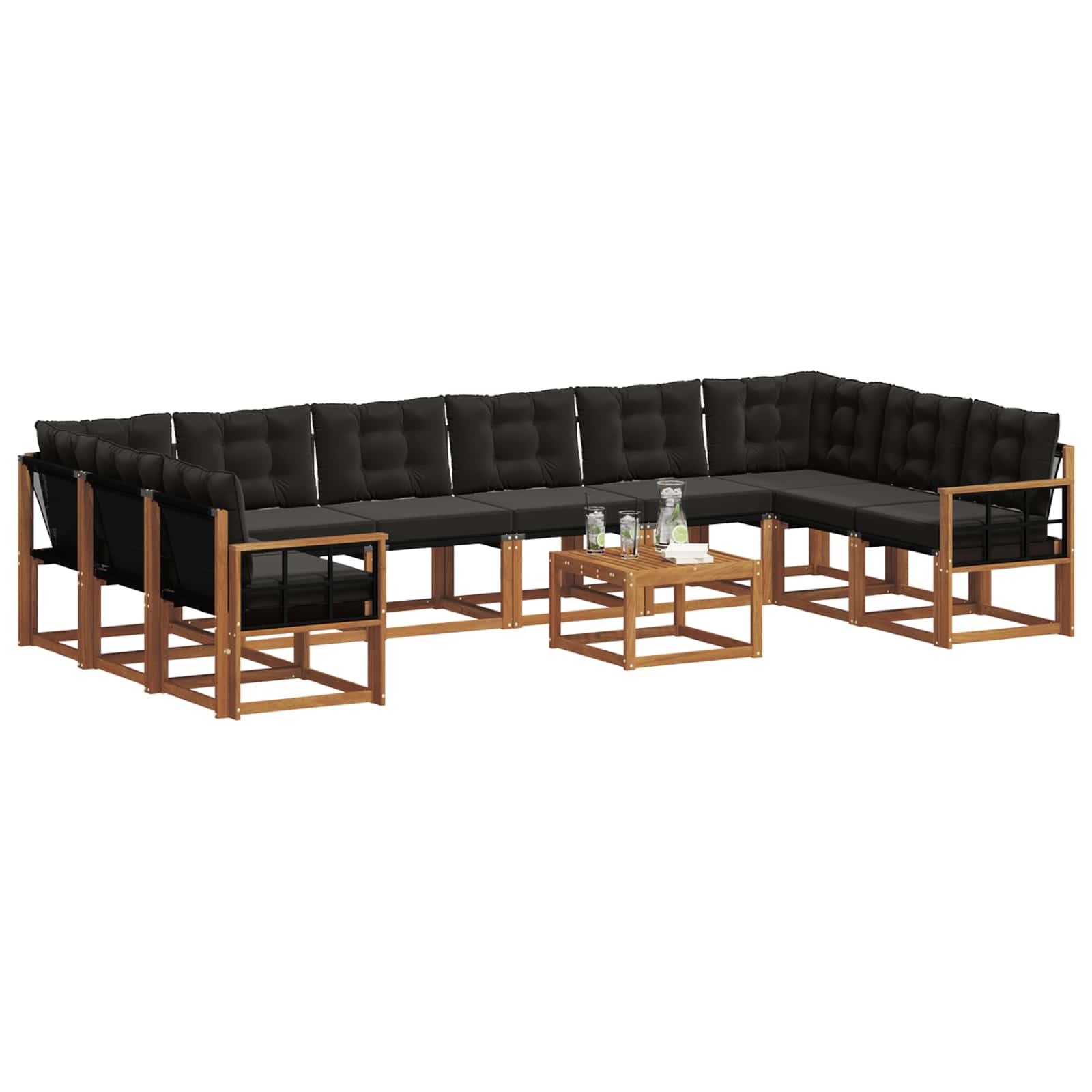 Set vanjskih sofa s jastukom 11 pcs Prirodna i crna