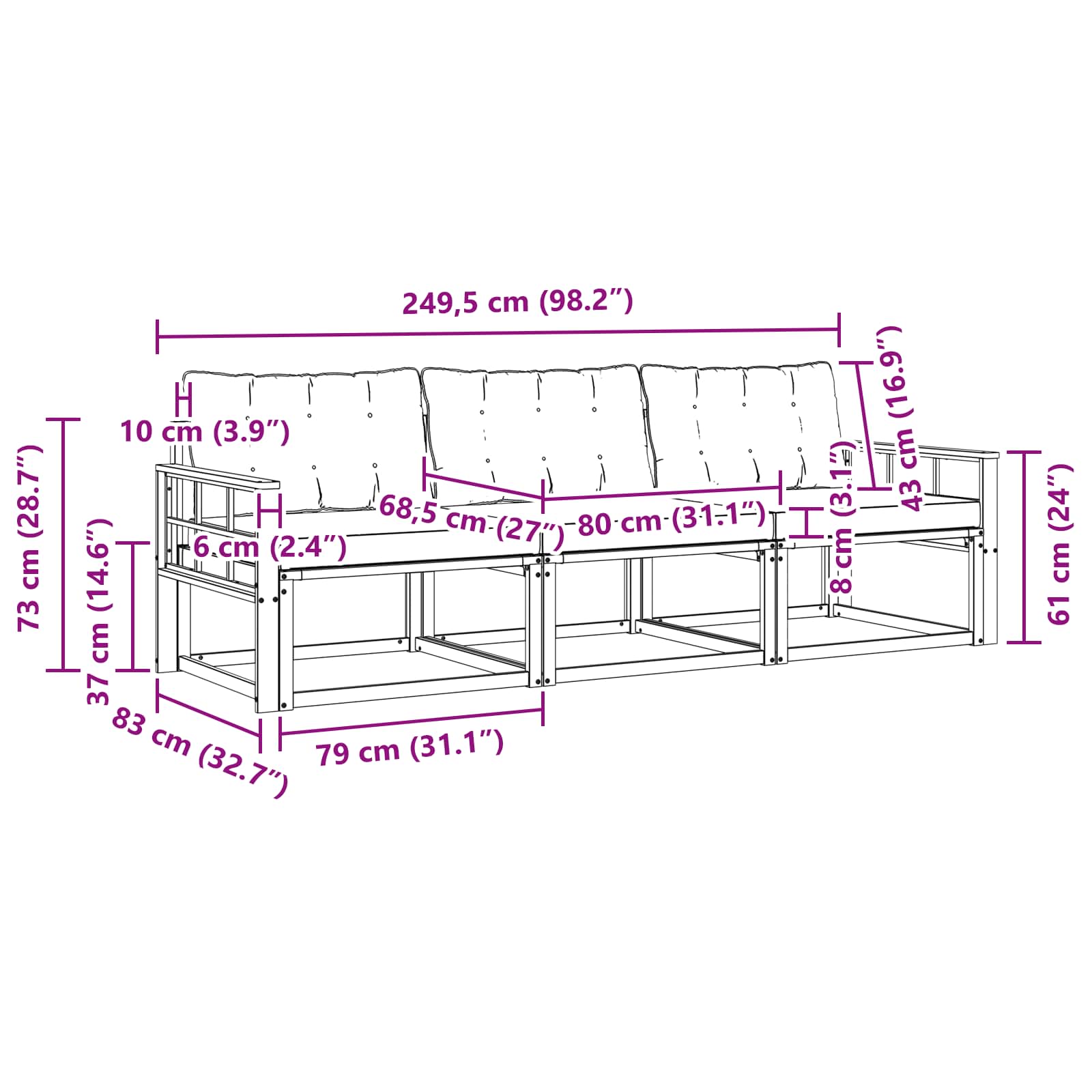 Set vanjskih sofa s jastukom 3 pcs Prirodna i bež