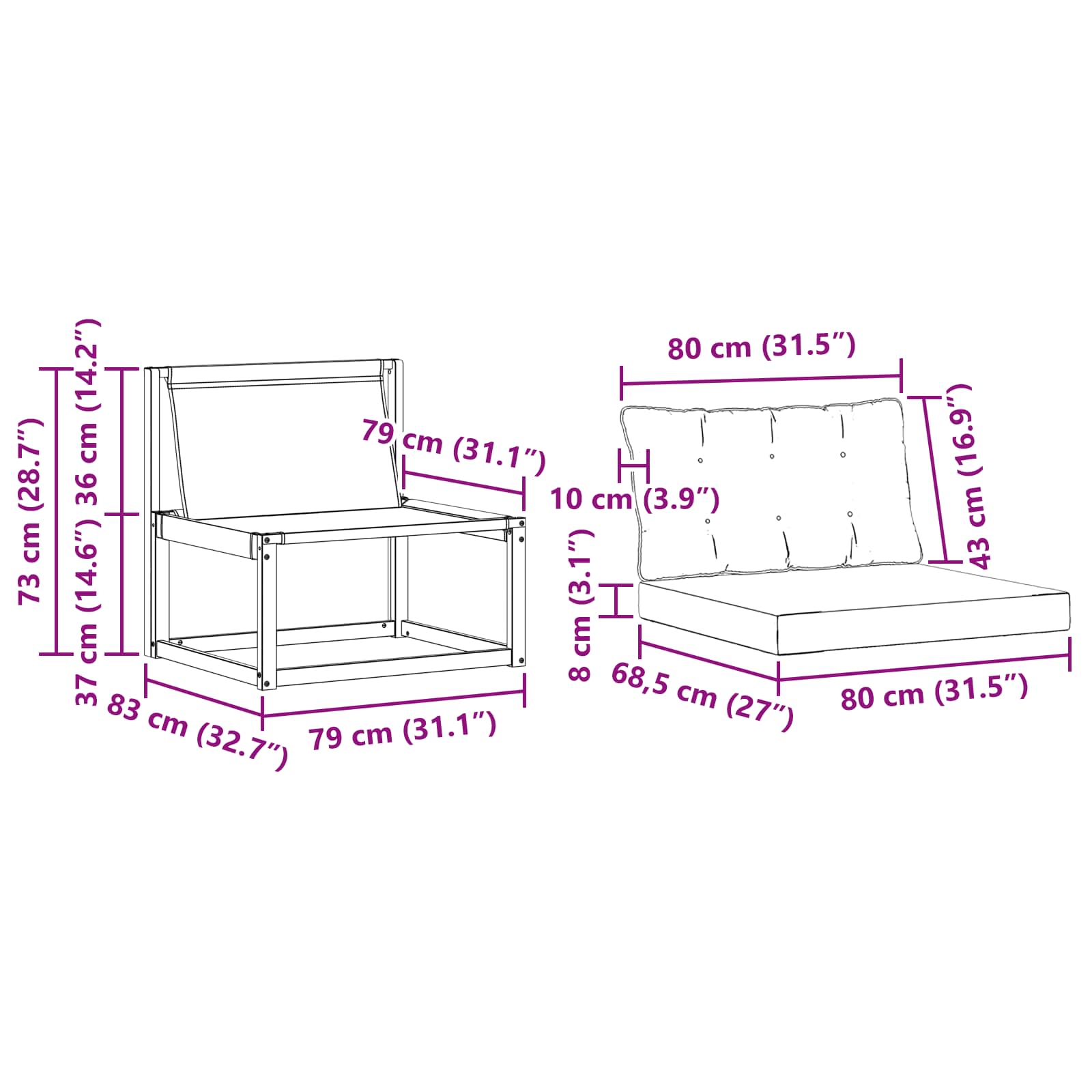 Set vanjskih sofa s jastukom 3 pcs Prirodna i bež