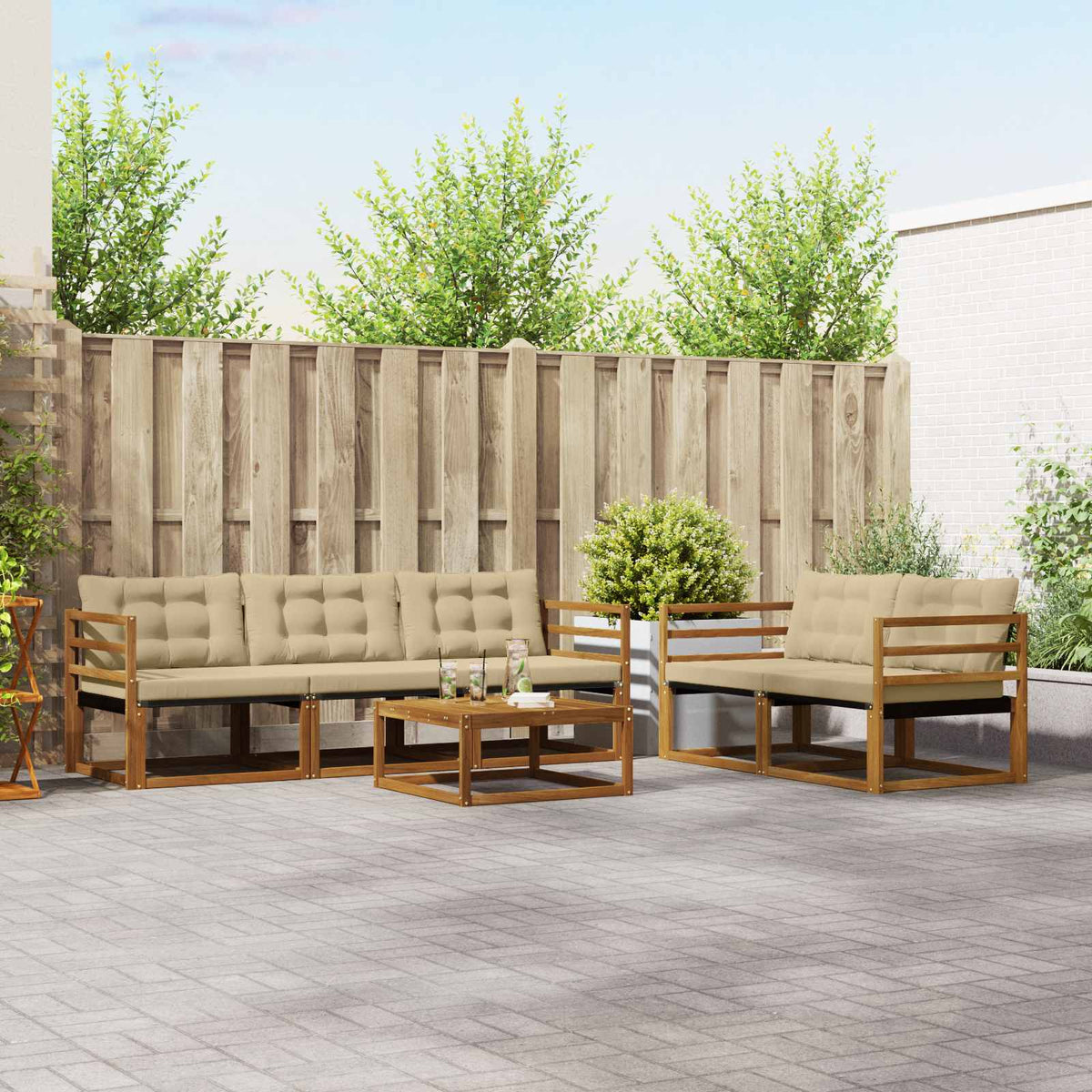 Set vanjskih sofa 6 kom. Prirodna i bež