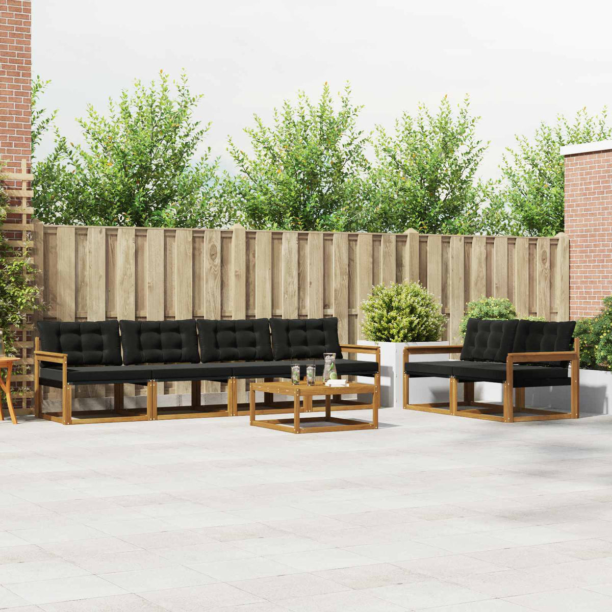 Set vanjskih sofa s jastukom 7 pcs Prirodna i crna