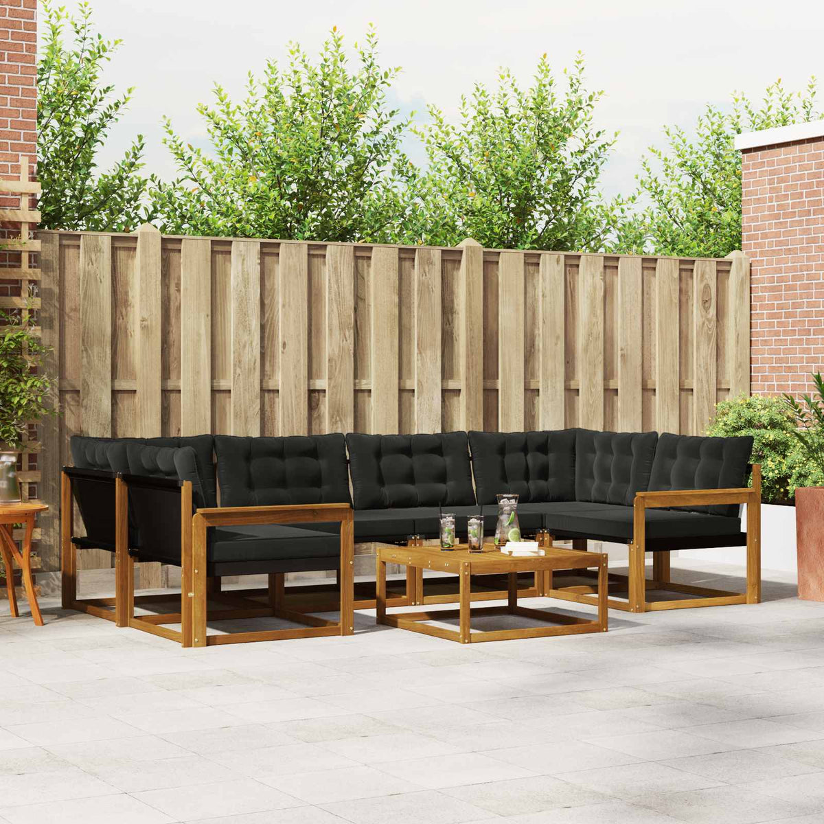 Set vanjskih sofa s jastukom 7 pcs Prirodna i crna