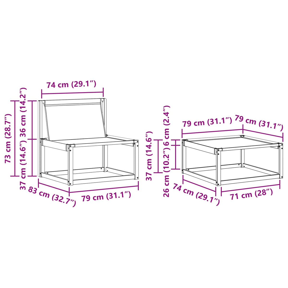 Set vanjskih sofa 4 kom. Prirodna i crna