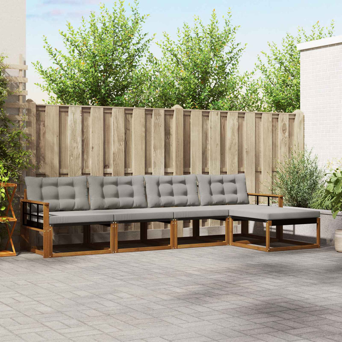 Set vanjskih sofa 5 kom. Prirodna i svijetlo siva