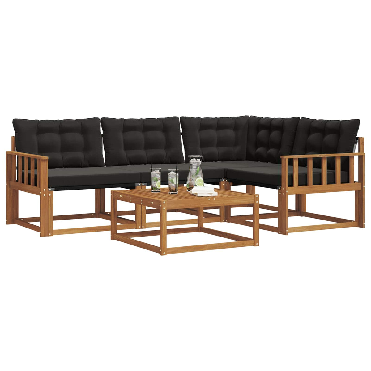 Set vanjskih sofa 5 kom. Prirodna i crna