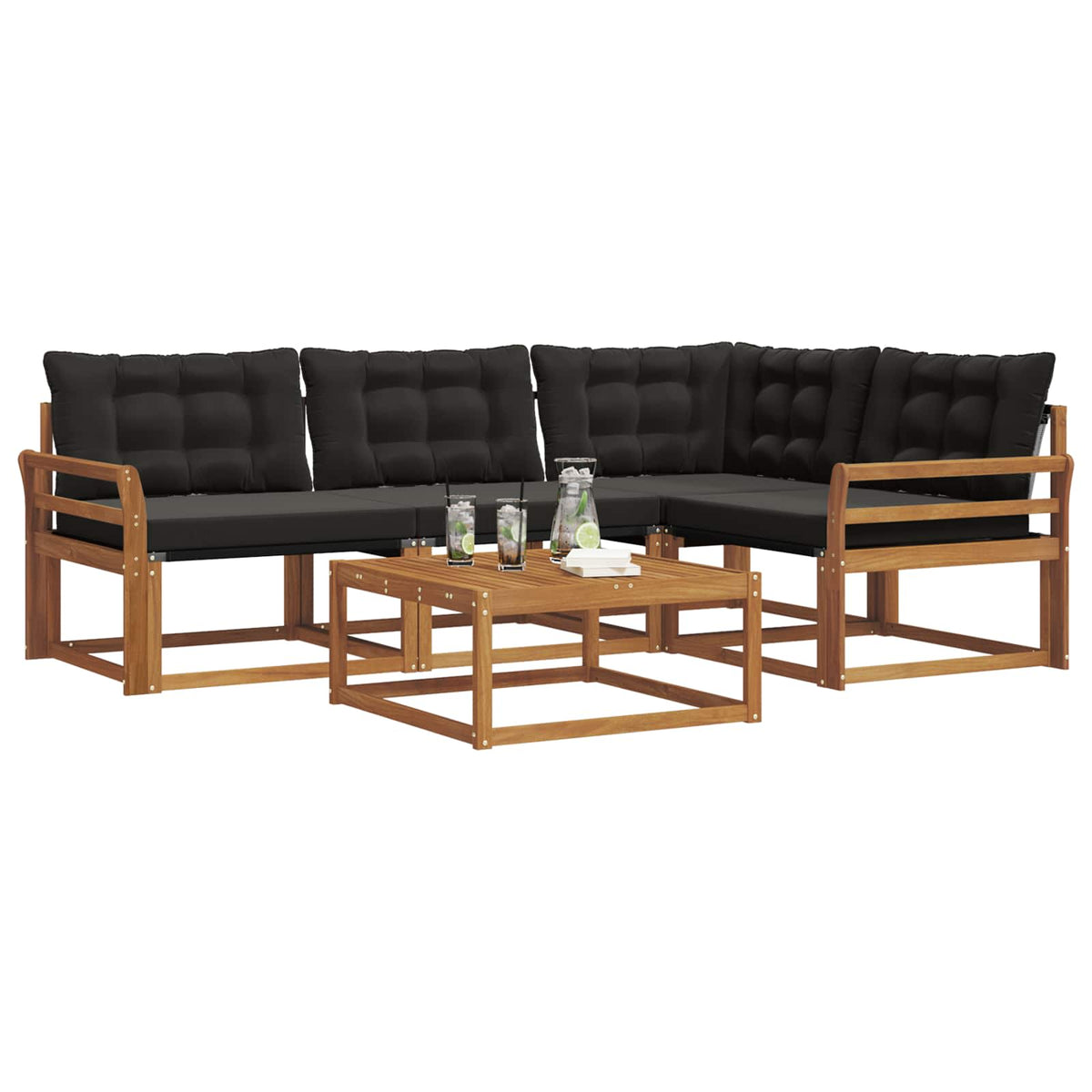 Set vanjskih sofa 5 kom. Prirodna i crna