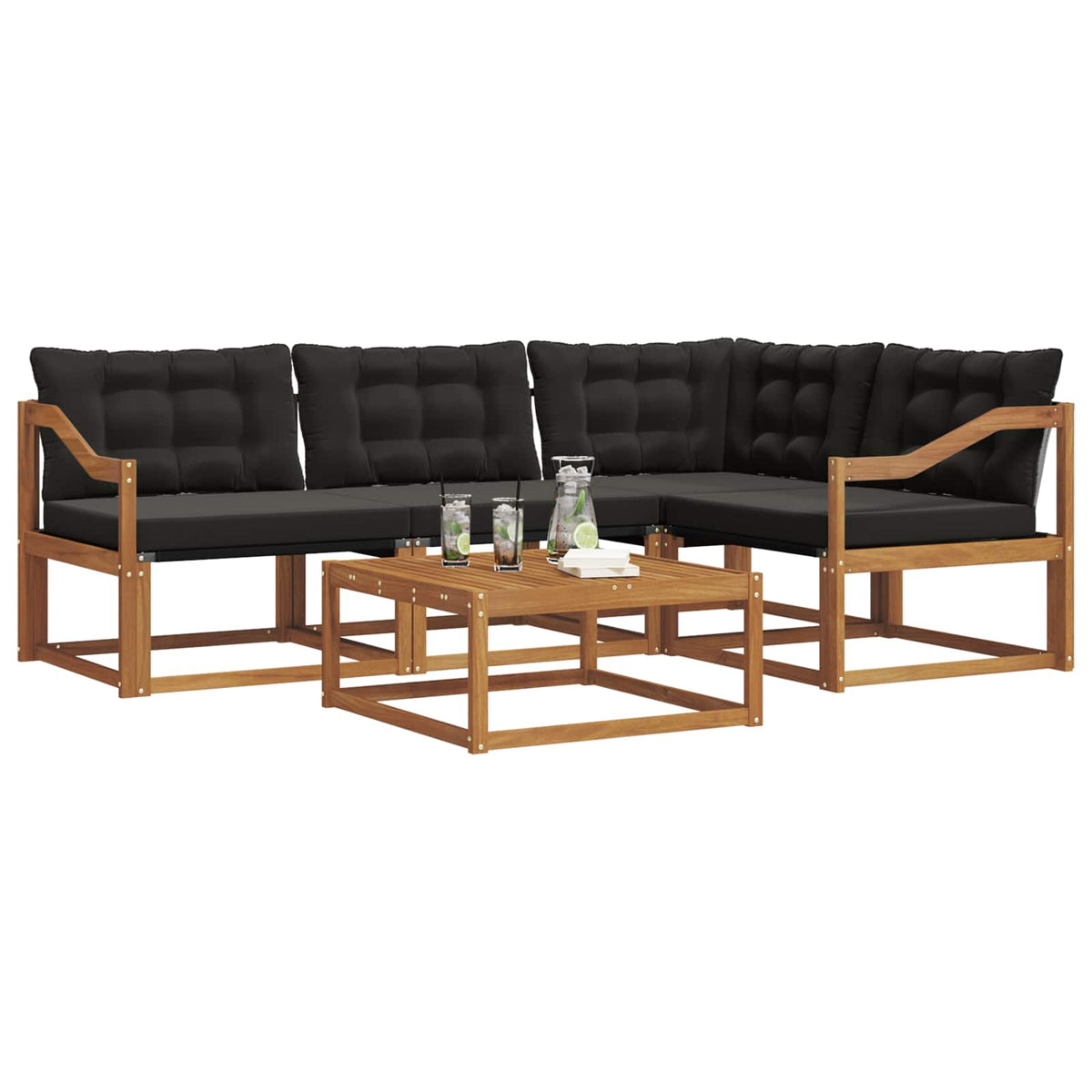 Set vanjskih sofa 5 kom. Prirodna i crna