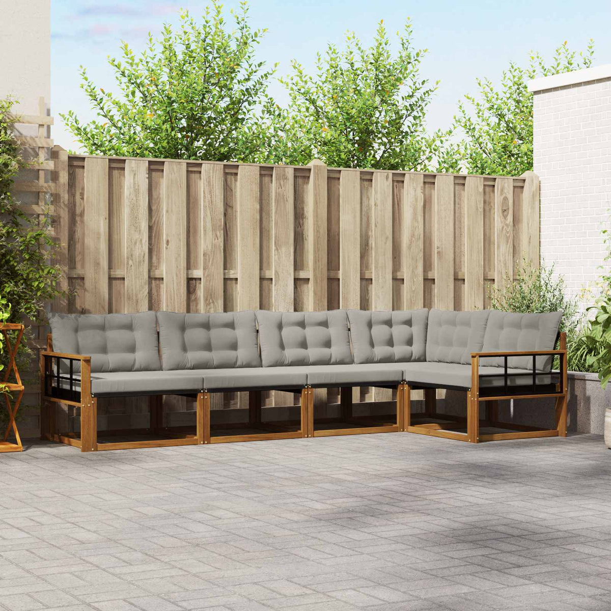 Set vanjskih sofa 5 kom. Prirodna i svijetlo siva