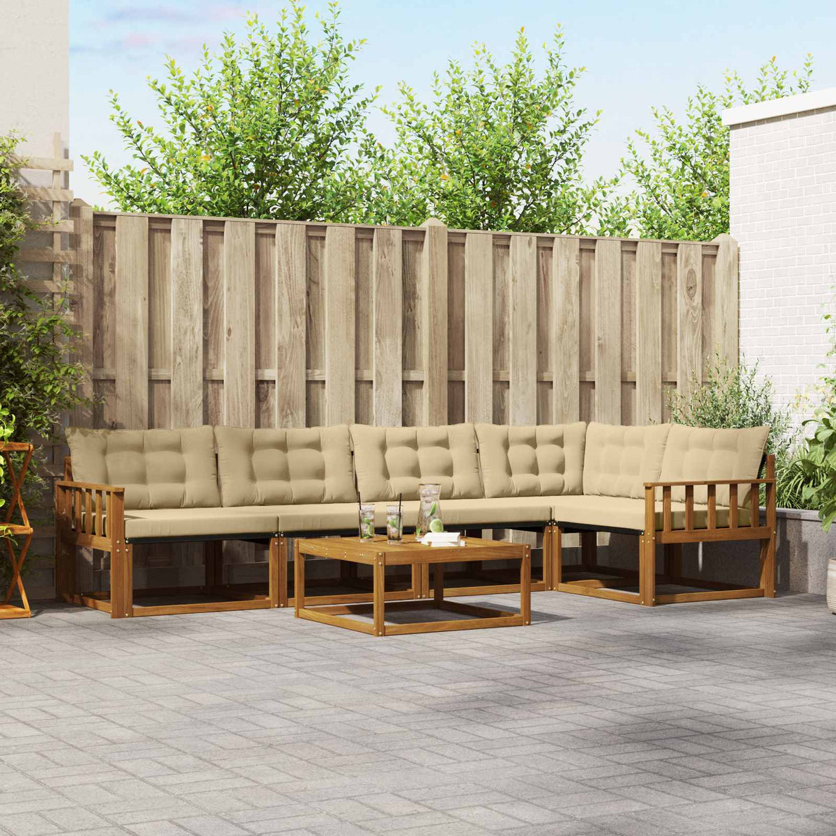 Set vanjskih sofa 6 kom. Prirodna i bež