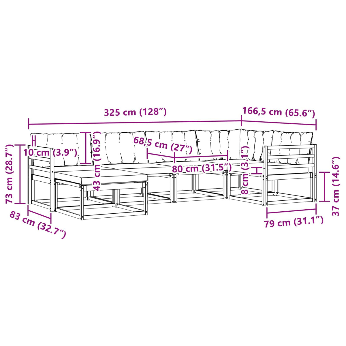 Set vanjskih sofa 6 kom. Prirodna i bež Čvrsto drvo akacije
